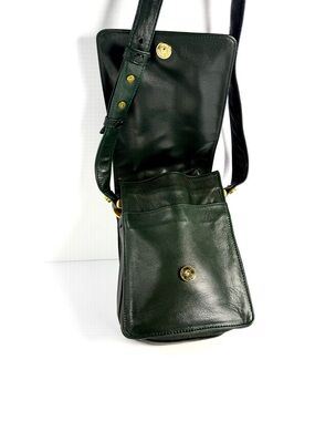 Perlina DK Green Leather Crossbody Pouch with Gold Hardware